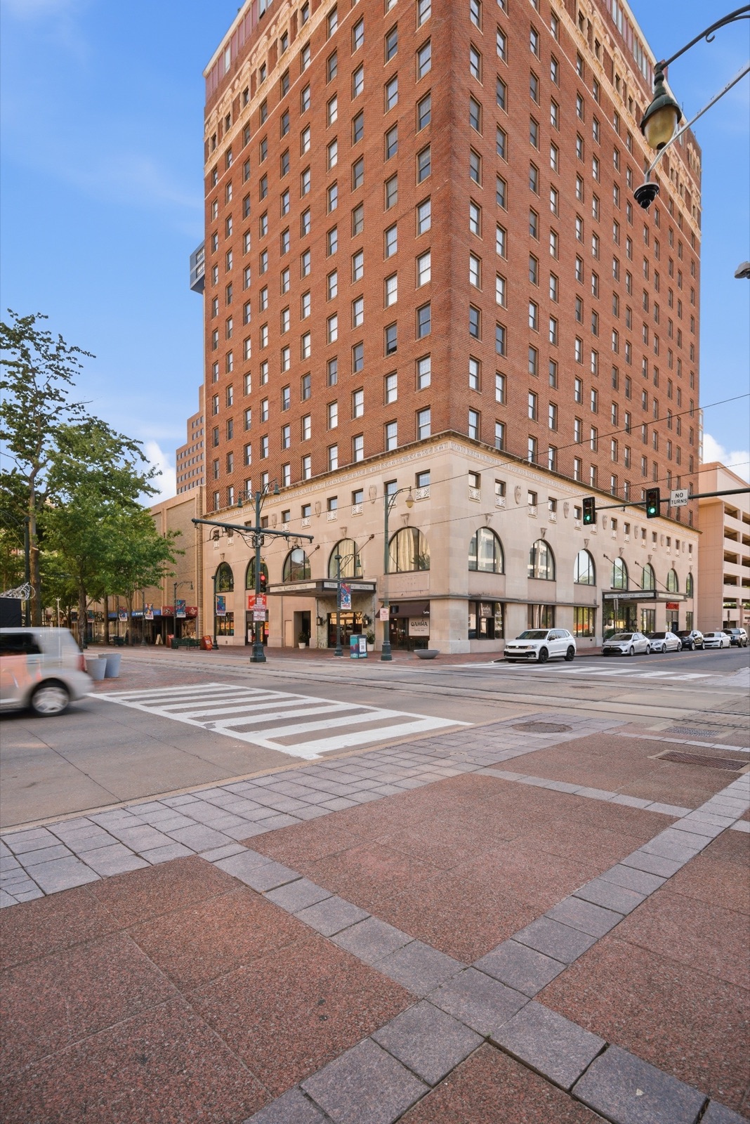 The 1924 brick facade of The Claridge House
